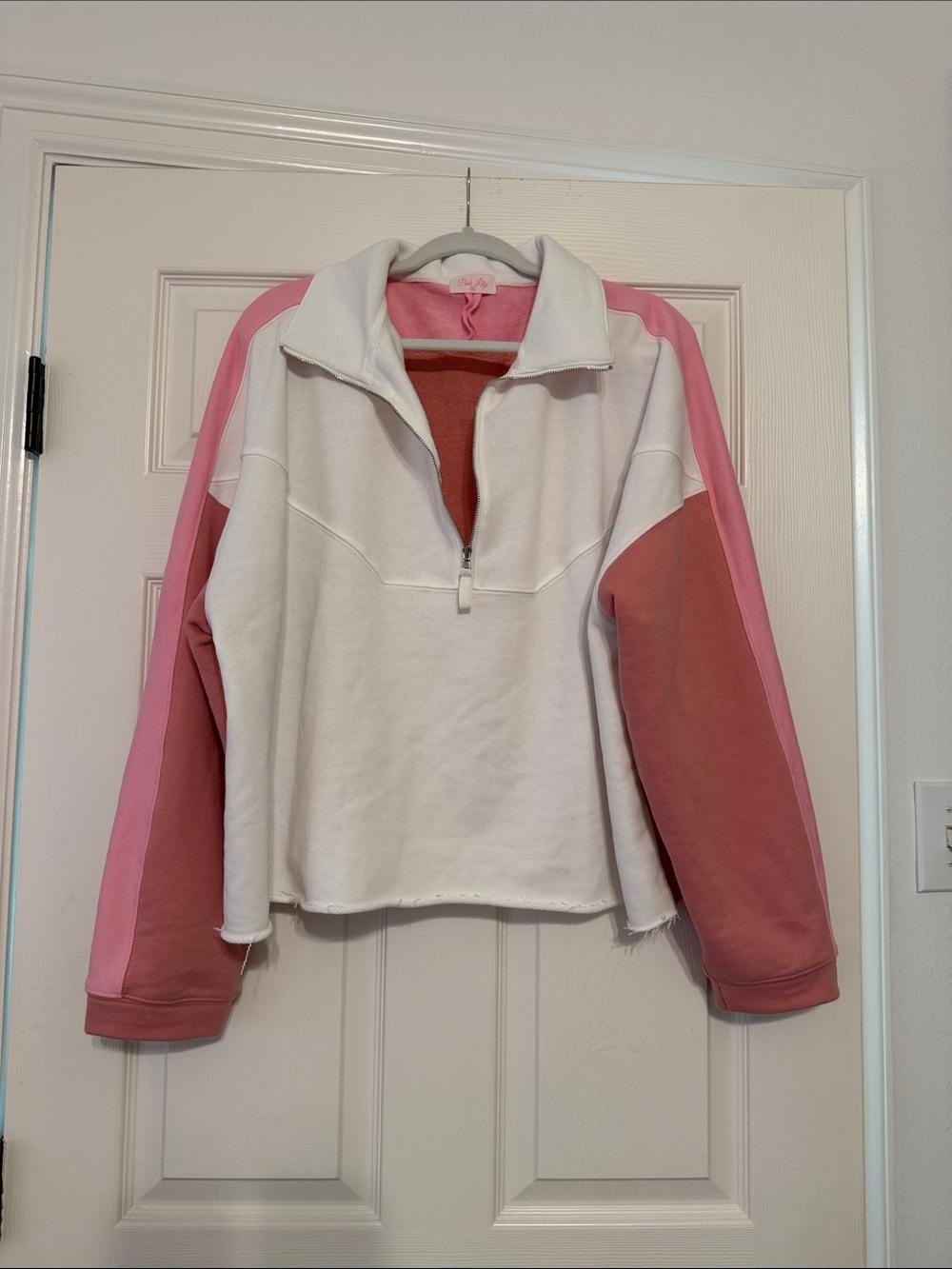 Pink Lily White Pullover with Pink and Dusty Rose Sleeves